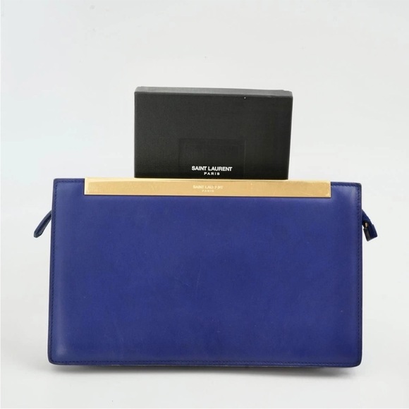 Saint Laurent Handbags - Saint Laurent Royal Blue Clutch with Gold Detail